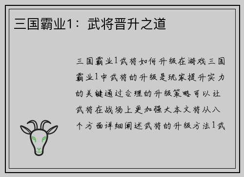 三国霸业1：武将晋升之道